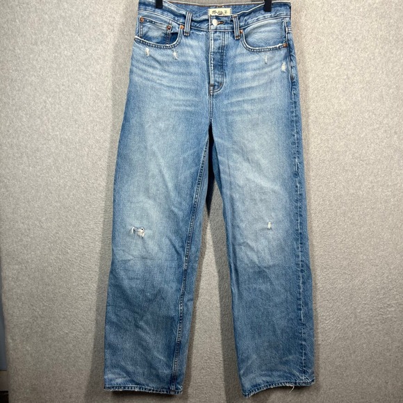 Madewell Denim - Madewell Low-Slung Baggy Jeans Womens 25 Blue Distressed Wide Leg Denim EUC